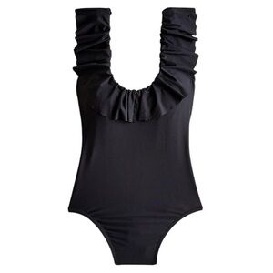 J. Crew Ruffle scoopback one-piece swimsuit Black size 14
